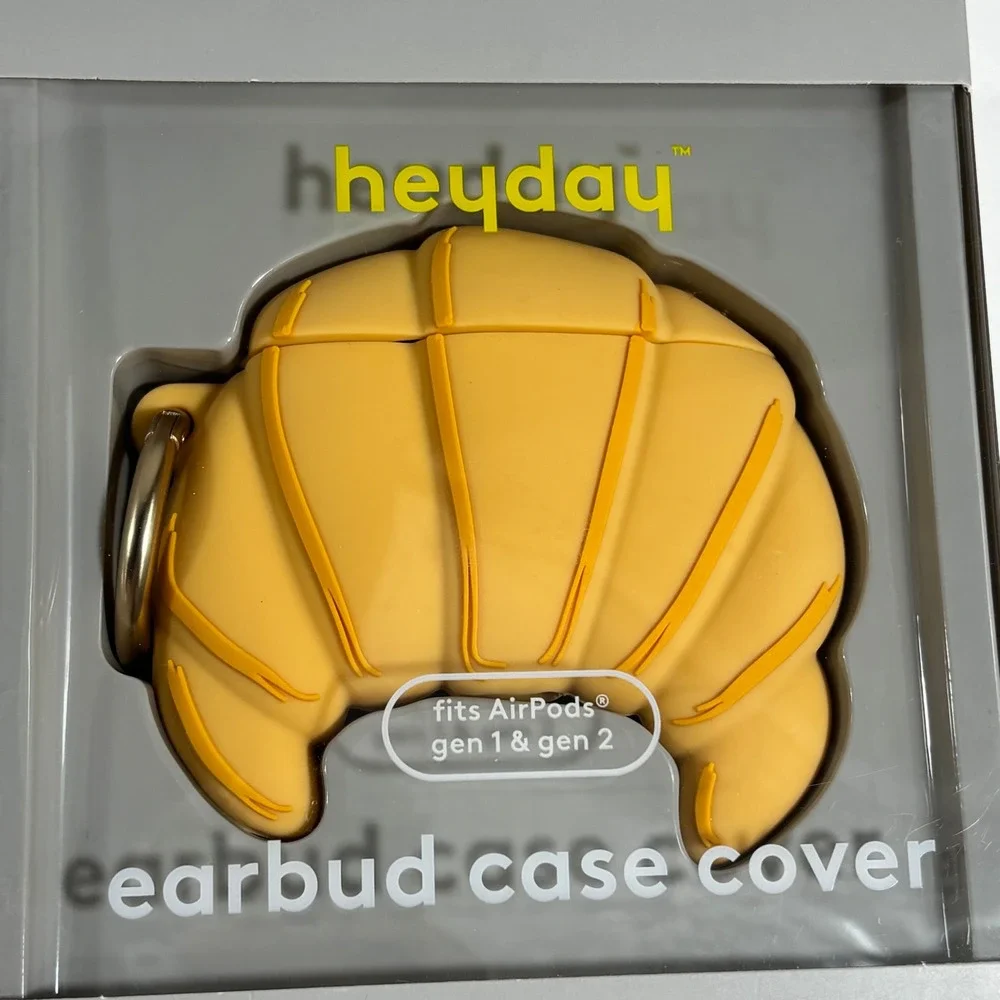 Heyday Croissant Earbud Case Cover for AirPods Gen 1 & 2 Yellow Silicone NIB